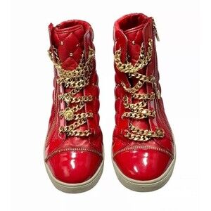 Michael Kors Urban Chain High Top Sneakers Red Quilted Patent Leather 7.5 WBOX
